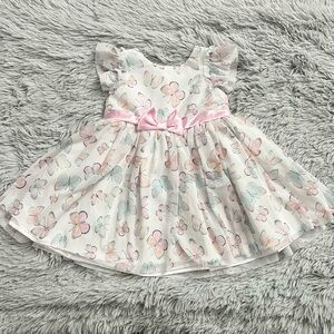 Nannette Baby White Short Sleeve Dress with Pink and Blue Butterflies